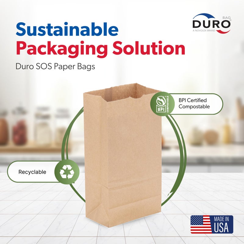 Duro 4# Brown Paper Lunch Bag 500 Count - Ideal for Sandwiches, Candy, Treats, Popcorn, Snacks, Bread & Cookies, Dubl Life SOS Disposable Recycled Kraft Brown Paper Bags Lunch Size, 5x3.12x9.75 Inches - Image 4